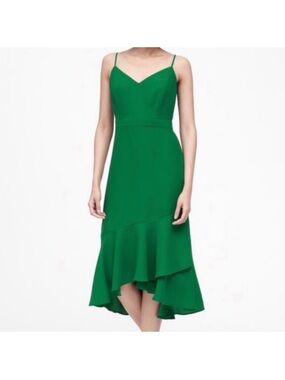 Banana Republic Emerald Green Asymmetrical Ruffle Cocktail Dress